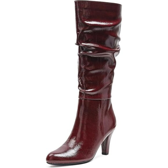 Knee High Boots Heel Pointed Toe Side Zipper Wine Size 9 NEW - Picture 7 of 7
